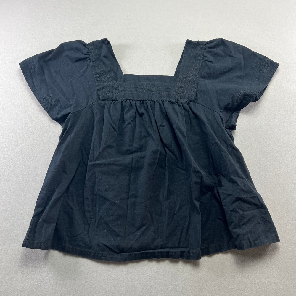Levi's Ambre Babydoll Top Womens Small Black Embroidered Cotton Square Neck